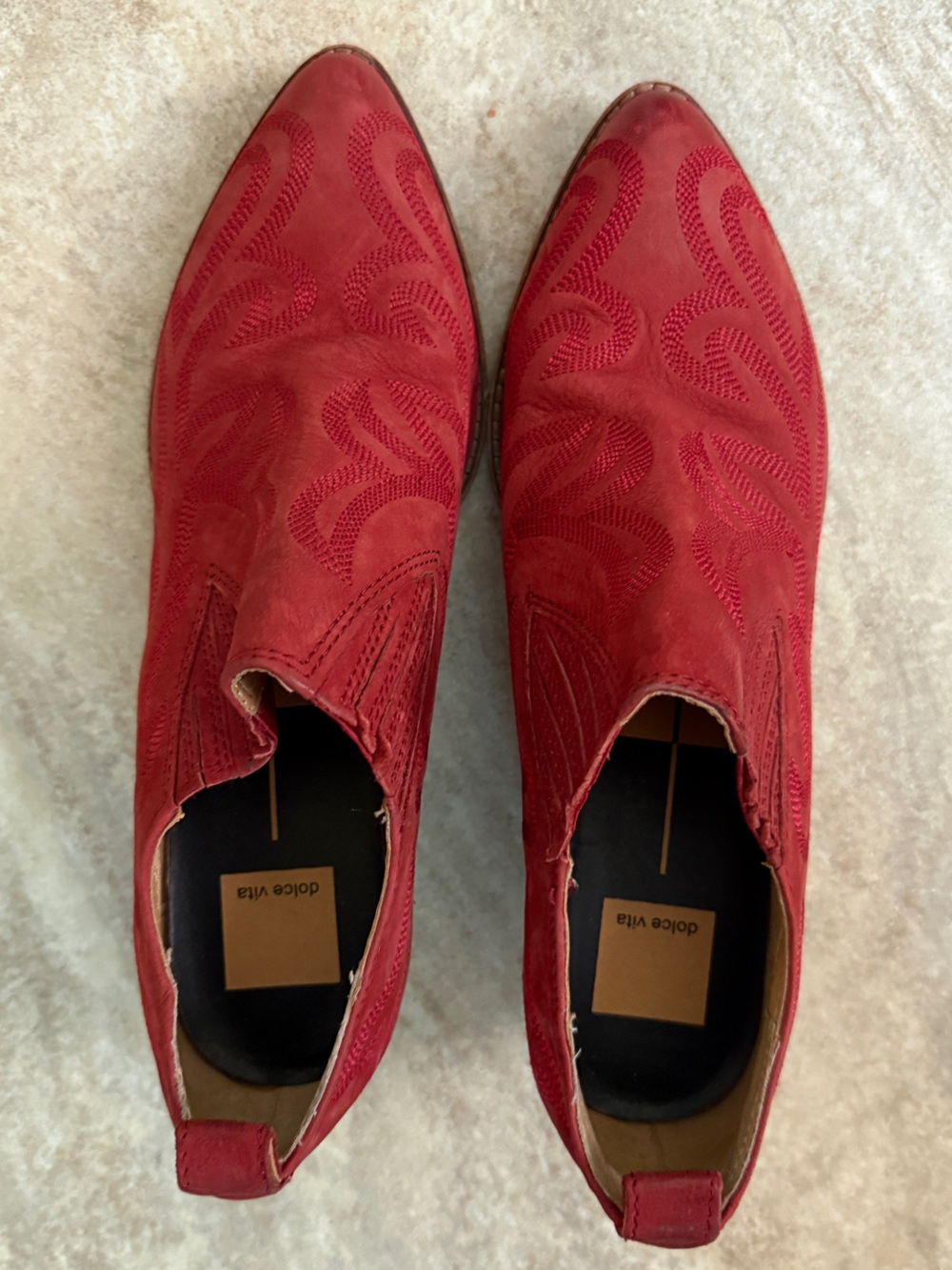 Dolce Vita Women's Red Suede Block Heel Booties Embroidered Western Cowgirl 9 - Picture 3 of 7